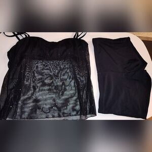 Black bikini top sheer w/sparkle tankini top sz 14 boyshorts sz Med